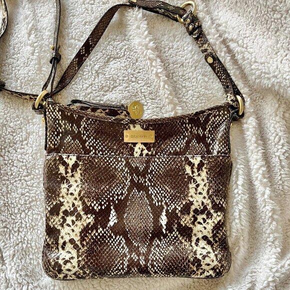 Brahmin Python Print  Luxury Leather Shoulder  or Crossbody Bag - Picture 1 of 11